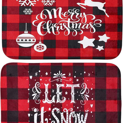 2pcs Christmas Rugs Non-slip Area Rugs Living Room Rugs Bath Mats Kitchen Mats Home Bedroom Decoration