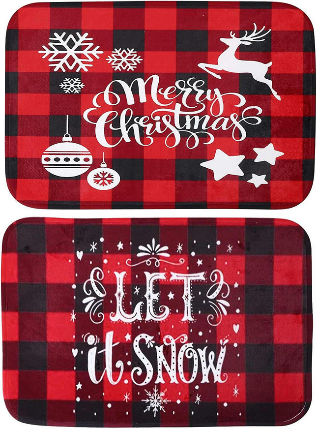 2pcs Christmas Rugs Non-slip Area Rugs Living Room Rugs Bath Mats Kitchen Mats Home Bedroom Decoration