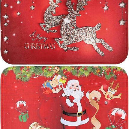 2 piece Christmas Rugs Doormats Runners Non-slip Area Rugs Living Room Rugs Bath Mats Kitchen Mats Home Bedroom Decoration