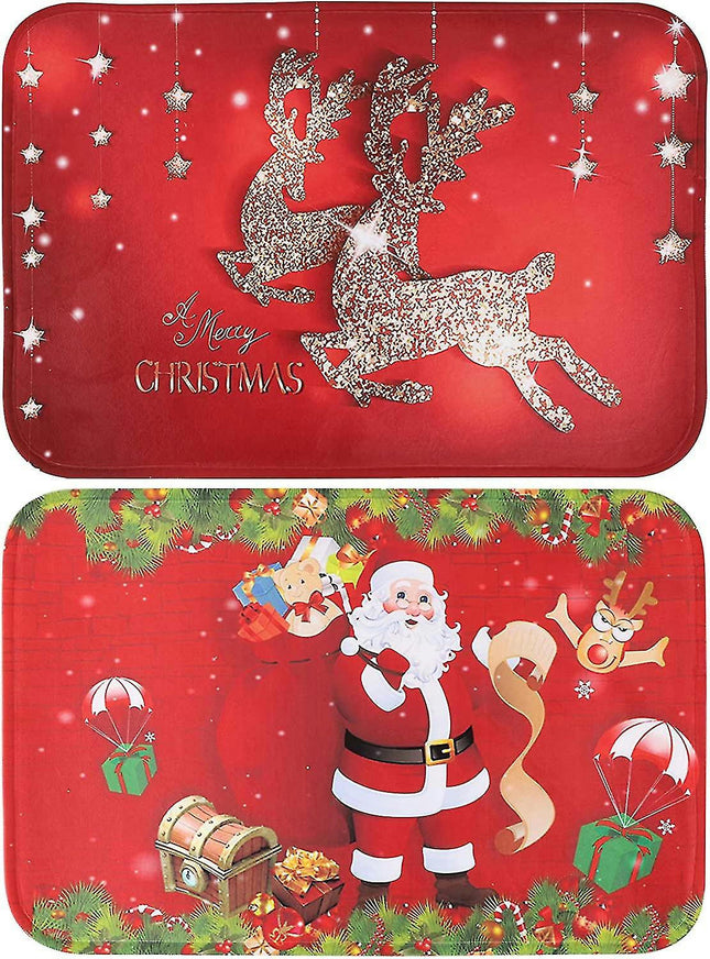 2 piece Christmas Rugs Doormats Runners Non-slip Area Rugs Living Room Rugs Bath Mats Kitchen Mats Home Bedroom Decoration