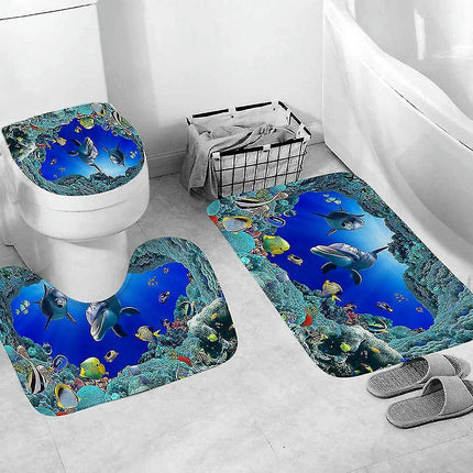 3 Piece Home Decor Bath Mat Set Ocean Shell Carpet Bath Mat Bathroom Non-Slip Absorbent Mat