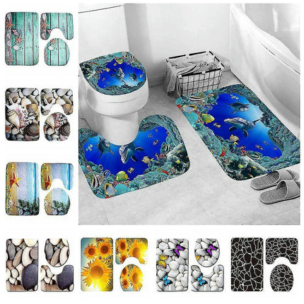 3 Piece Home Decor Bath Mat Set Ocean Shell Carpet Bath Mat Bathroom Non-Slip Absorbent Mat