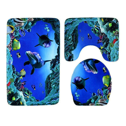 3 Piece Home Decor Bath Mat Set Ocean Shell Carpet Bath Mat Bathroom Non-Slip Absorbent Mat