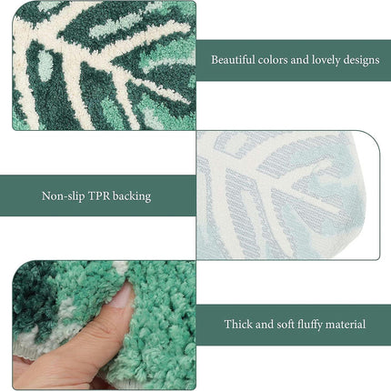 Non-Slip Green Leaf Shaped Bath Mat Rug - Washable Runner Floor Mat for Bathroom, Kids, Pets - 60X45X1CM