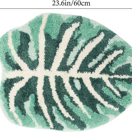 Non-Slip Green Leaf Shaped Bath Mat Rug - Washable Runner Floor Mat for Bathroom, Kids, Pets - 60X45X1CM