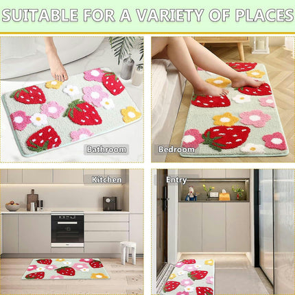 Bath Mat Bathroom Rug Anti-slip Absorbent Bathtub Shower Mat Strawberry Velvet Rug For Bedroom Bathroom Home Decoration