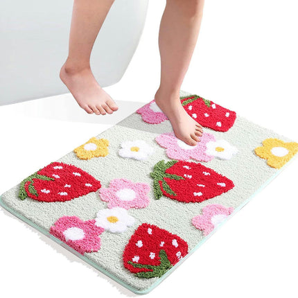 Bath Mat Bathroom Rug Anti-slip Absorbent Bathtub Shower Mat Strawberry Velvet Rug For Bedroom Bathroom Home Decoration