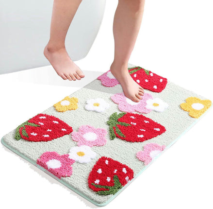 Bath Mat Bathroom Rug Anti-slip Absorbent Bathtub Shower Mat Strawberry Velvet Rug For Bedroom Bathroom Home Decoration