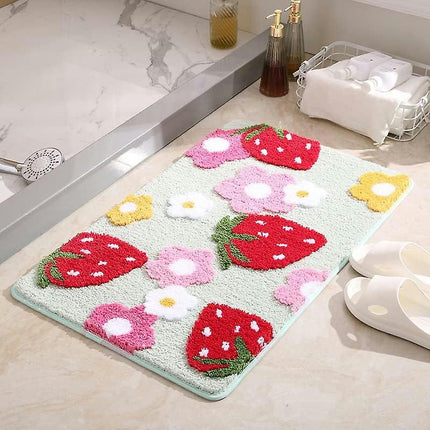 Bath Mat Bathroom Rug Anti-slip Absorbent Bathtub Shower Mat Strawberry Velvet Rug For Bedroom Bathroom Home Decoration