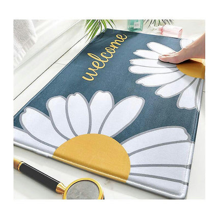 Bath Mat Small Daisy Printed Home Bathroom Floor Mat - Bright Blue