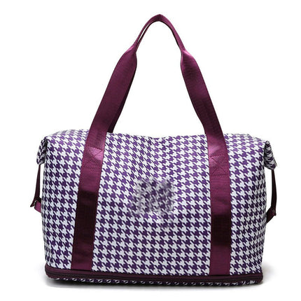 Expandable Travel Bag Women's Shoulder Large Capacity Duffel Bag Dry and Wet Separated Plaid Gym Bag