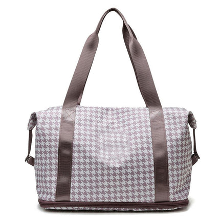 Expandable Travel Bag Women's Shoulder Large Capacity Duffel Bag Dry and Wet Separated Plaid Gym Bag