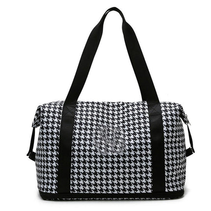 Expandable Travel Bag Women's Shoulder Large Capacity Duffel Bag Dry and Wet Separated Plaid Gym Bag