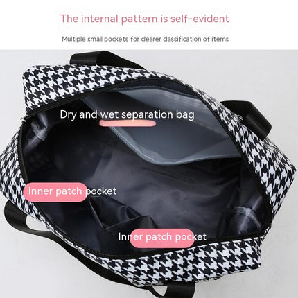 Expandable Travel Bag Women's Shoulder Large Capacity Duffel Bag Dry and Wet Separated Plaid Gym Bag