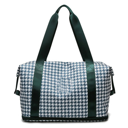 Expandable Travel Bag Women's Shoulder Large Capacity Duffel Bag Dry and Wet Separated Plaid Gym Bag