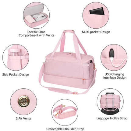 Travel Duffel Bag for Women, Gym Tote Bag with Shoe Compartment & Wet Pocket, Lightweight Holdall Luggage Bag