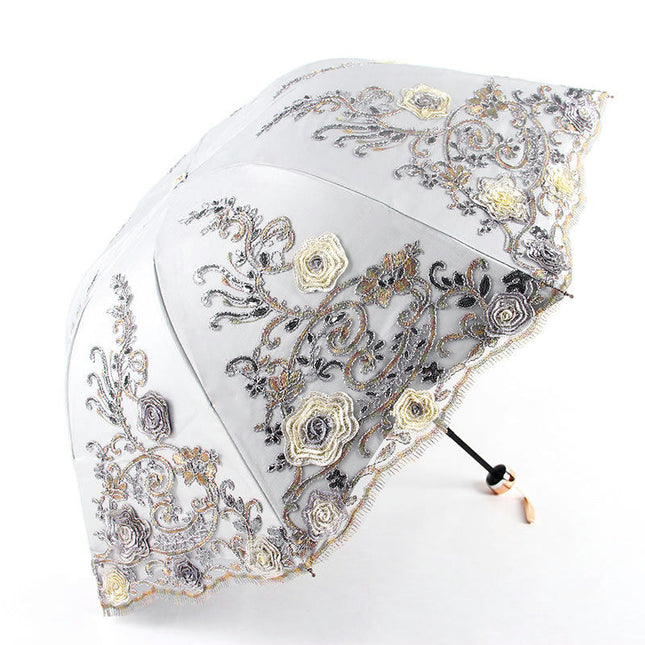 Travel Sun & Rain Umbrella, Small UV Compact Folding Umbrella Lace Umbrella Lightweight Umbrella