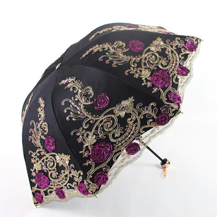 Travel Sun & Rain Umbrella, Small UV Compact Folding Umbrella Lace Umbrella Lightweight Umbrella