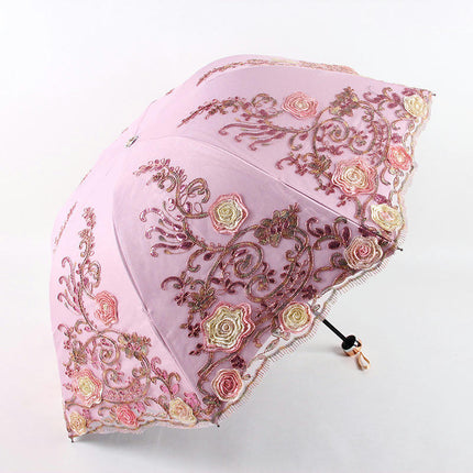 Travel Sun & Rain Umbrella, Small UV Compact Folding Umbrella Lace Umbrella Lightweight Umbrella