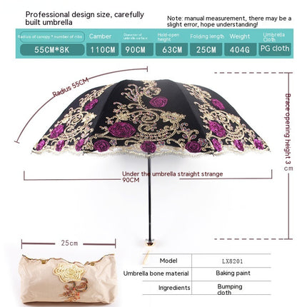 Travel Sun & Rain Umbrella, Small UV Compact Folding Umbrella Lace Umbrella Lightweight Umbrella