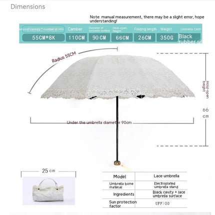 Lace Umbrella Folding Travel Umbrella Lightweight UV Rain And Sun Protection Umbrella