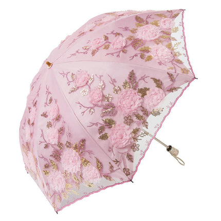 Lace Embroidery Umbrella Folding Umbrella UV Umbrella Rain and Sun Protection Umbrella