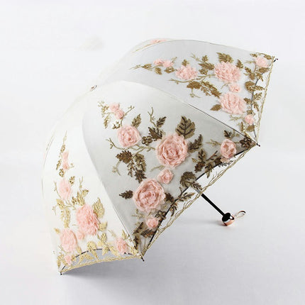 Lace Embroidery Umbrella Folding Umbrella UV Umbrella Rain and Sun Protection Umbrella