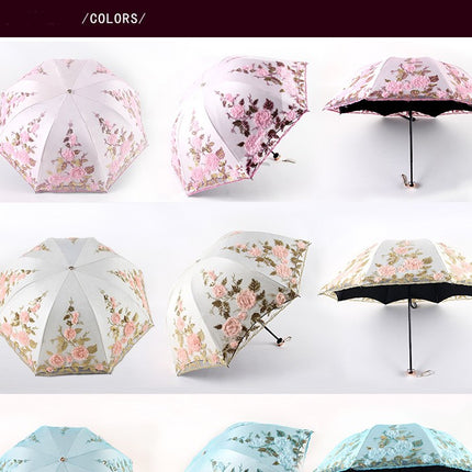 Lace Embroidery Umbrella Folding Umbrella UV Umbrella Rain and Sun Protection Umbrella