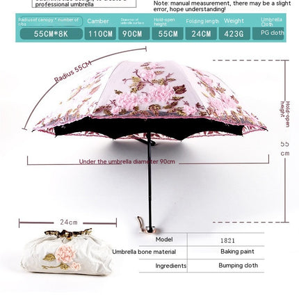 Lace Embroidery Umbrella Folding Umbrella UV Umbrella Rain and Sun Protection Umbrella