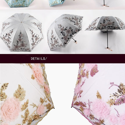 Lace Embroidery Umbrella Folding Umbrella UV Umbrella Rain and Sun Protection Umbrella