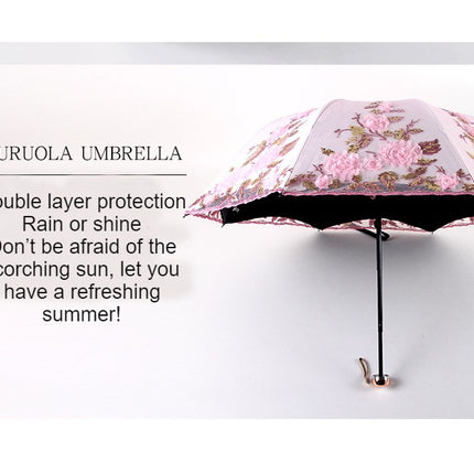 Lace Embroidery Umbrella Folding Umbrella UV Umbrella Rain and Sun Protection Umbrella