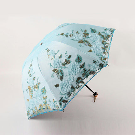 Lace Embroidery Umbrella Folding Umbrella UV Umbrella Rain and Sun Protection Umbrella