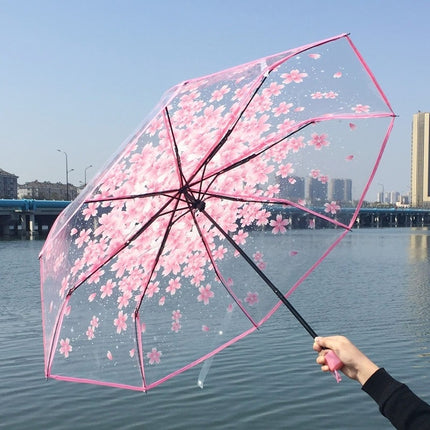 Clear Umbrella,Portable Transparent Three Folds Folding Rain Umbrella for Compact Umbrellas