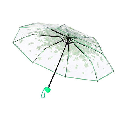 Clear Umbrella,Portable Transparent Three Folds Folding Rain Umbrella for Compact Umbrellas