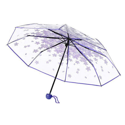 Clear Umbrella,Portable Transparent Three Folds Folding Rain Umbrella for Compact Umbrellas