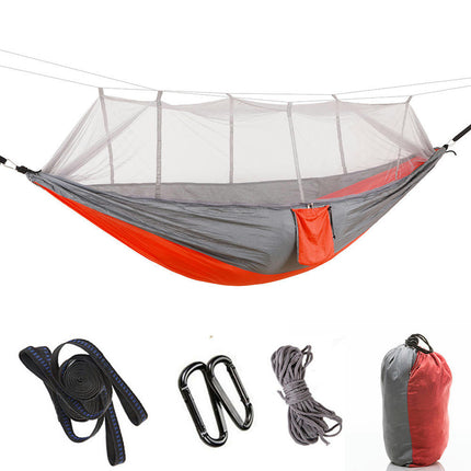 Camping Hammock with Mosquito Net, Ultralight 210T Parachute Nylon with Two 10FT Tree Straps for Outdoor Camping