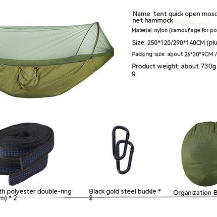 Camping Hammock with Mosquito Net, Hammocks with 13ft Tree Straps Carabiners, Automatic Quick Open Outdoor Portable Hammock