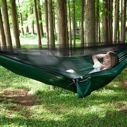 Camping Hammock (with Net) Travel Portable Hammock Parachute Nylon Hammock for Outdoor Backyard Patio