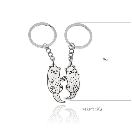 1 Pair Couple Keychain Charm Matching Pendant Stainless Steel Key Ring Key for Women Men