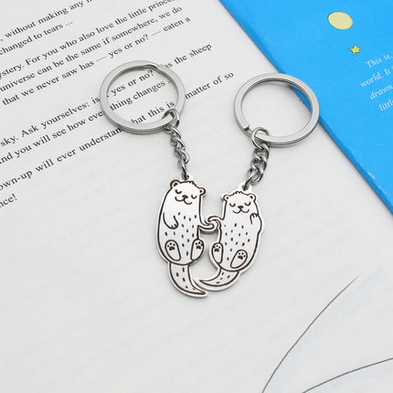 1 Pair Couple Keychain Charm Matching Pendant Stainless Steel Key Ring Key for Women Men