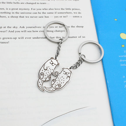 1 Pair Couple Keychain Charm Matching Pendant Stainless Steel Key Ring Key for Women Men