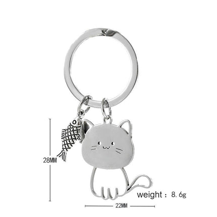 Cat And Fish Stainless Steel Keychain Cute Cartoon Cat Pendant Couple Keychain Cat Keychain