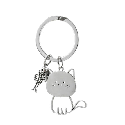 Cat And Fish Stainless Steel Keychain Cute Cartoon Cat Pendant Couple Keychain Cat Keychain