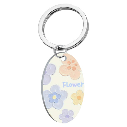 Stainless Steel Key Ring Round Keychain Flowers Keychain Pendant for Bag Charm Decor