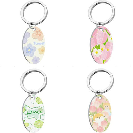 Stainless Steel Key Ring Round Keychain Flowers Keychain Pendant for Bag Charm Decor