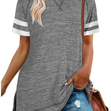 Women Short Sleeve Color Block Tops Shirts Summer Loose Tunic T-shirt