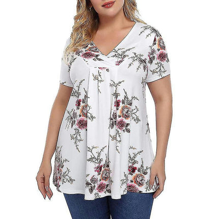 Women Summer T Shirts V Neck Tops Short Sleeve T-shirt Dailywear Blouse Plus Size