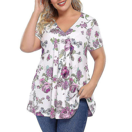 Women Summer T Shirts V Neck Tops Short Sleeve T-shirt Dailywear Blouse Plus Size