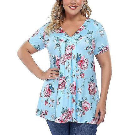 Women Summer T Shirts V Neck Tops Short Sleeve T-shirt Dailywear Blouse Plus Size