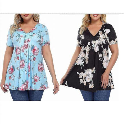 Women Summer T Shirts V Neck Tops Short Sleeve T-shirt Dailywear Blouse Plus Size